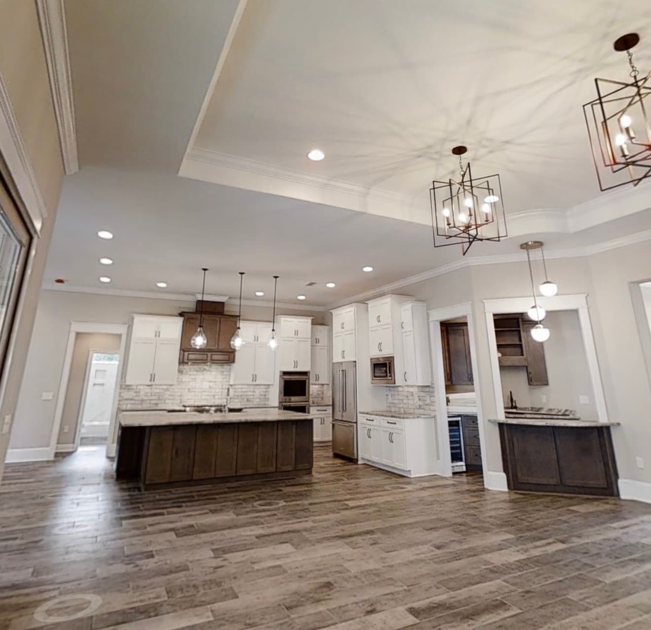 Bright entry with dark French doors