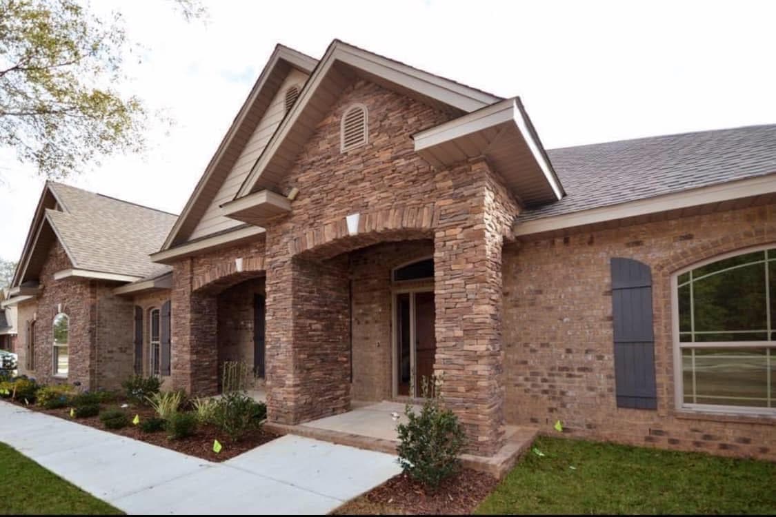 Custom home exterior with landscaping